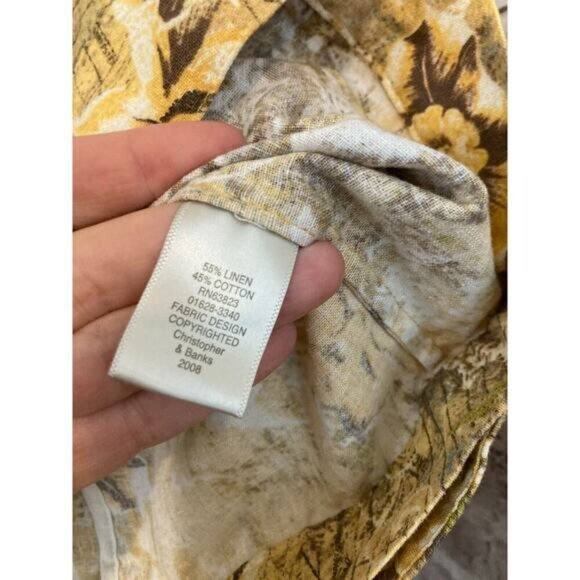 Christopher & Banks Top Womens Large Shacket Yellow Floral Button Front Linen - Picture 15 of 15